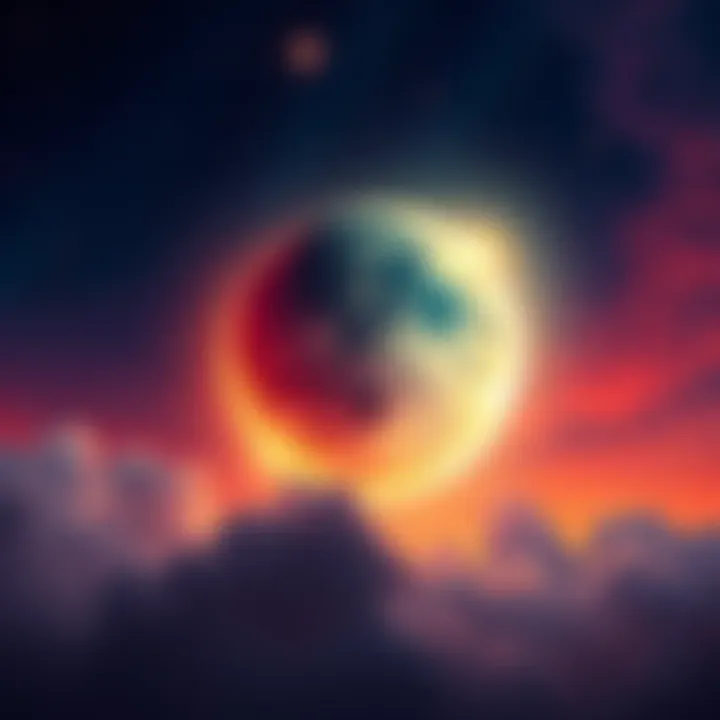 A celestial scene featuring the Venus and Moon in bright colors, symbolizing the astrological period of Venus-Moon Dasha, with stars in the background.