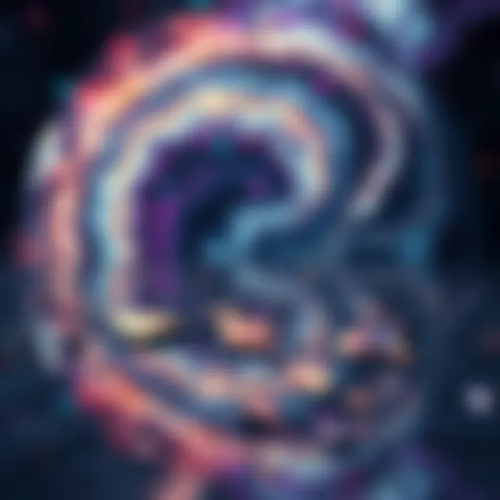 An ethereal illustration depicting Venus in retrograde motion, intertwined with symbols of love and relationships, set against a cosmic backdrop of stars and planets.