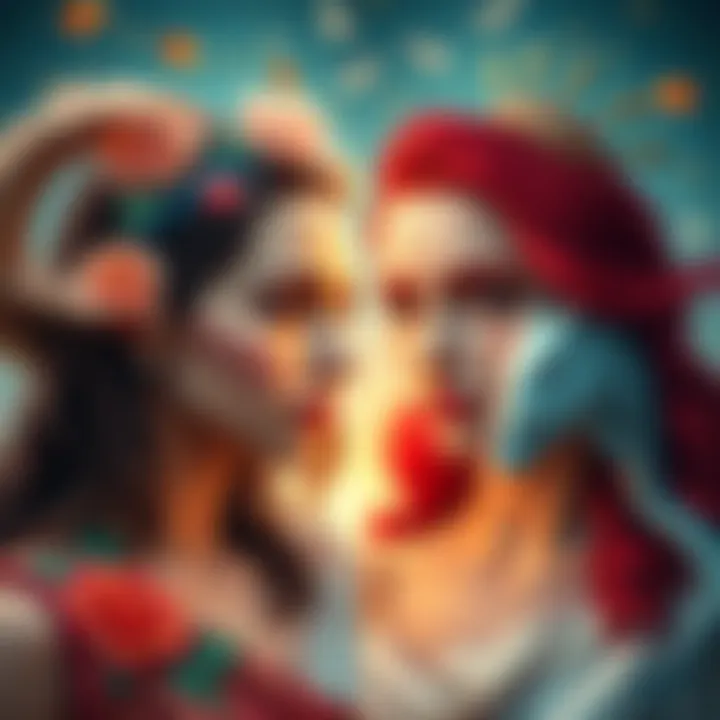 A visual comparison of beauty traits in Taurus and Pisces with elements representing traditional charm and unique allure