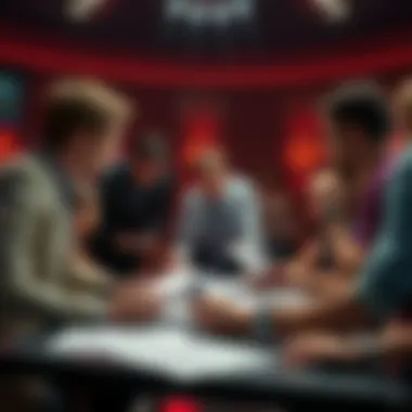 A group of people gathered around a table reviewing documents related to Venusian claims, with an emphasis on debate and discussion.