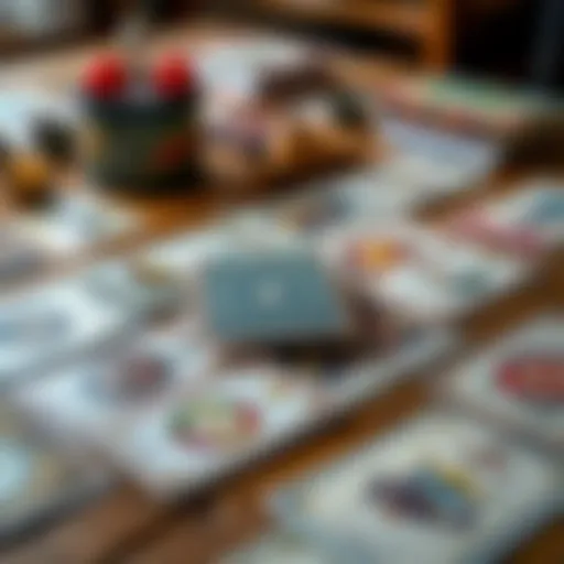 A display of the Vera Sibilla Italiana oracle cards laid out on a wooden table, showcasing their colorful designs and symbols.