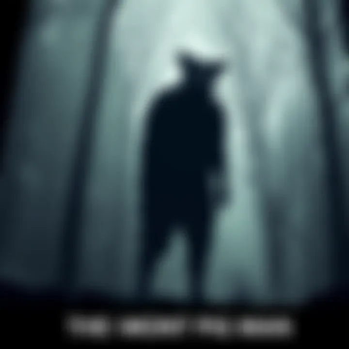A shadowy figure resembling a half-man, half-pig stands in a foggy Vermont forest, with trees looming in the background.