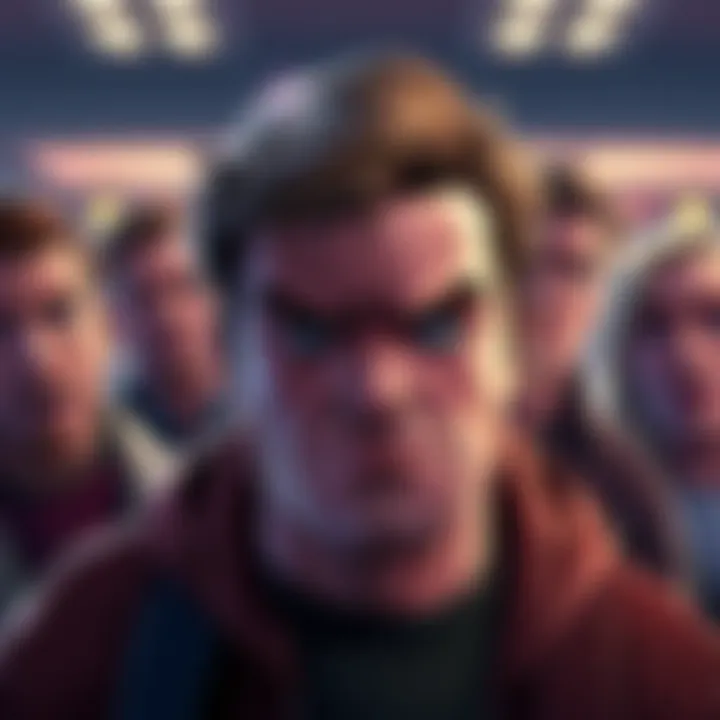 Vernon frowning with a frustrated expression, surrounded by other characters who appear baffled by his actions.