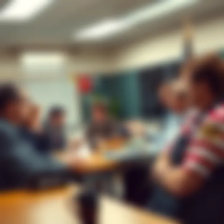 Teachers and people discussing Veterans Day date confusion in a classroom.