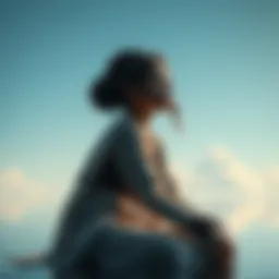 A serene figure, representing Veyrah, sitting quietly in a peaceful setting, reflecting a person's thoughts and emotions in a calm manner.