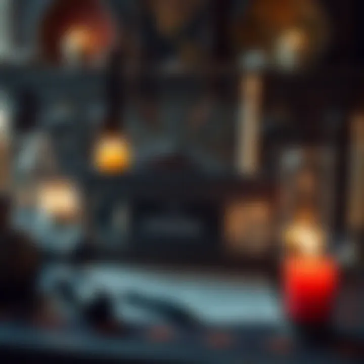 A vintage 1999 VHS tape on a table, surrounded by candles and dark-themed objects, hinting at a ritual to summon a dark entity.