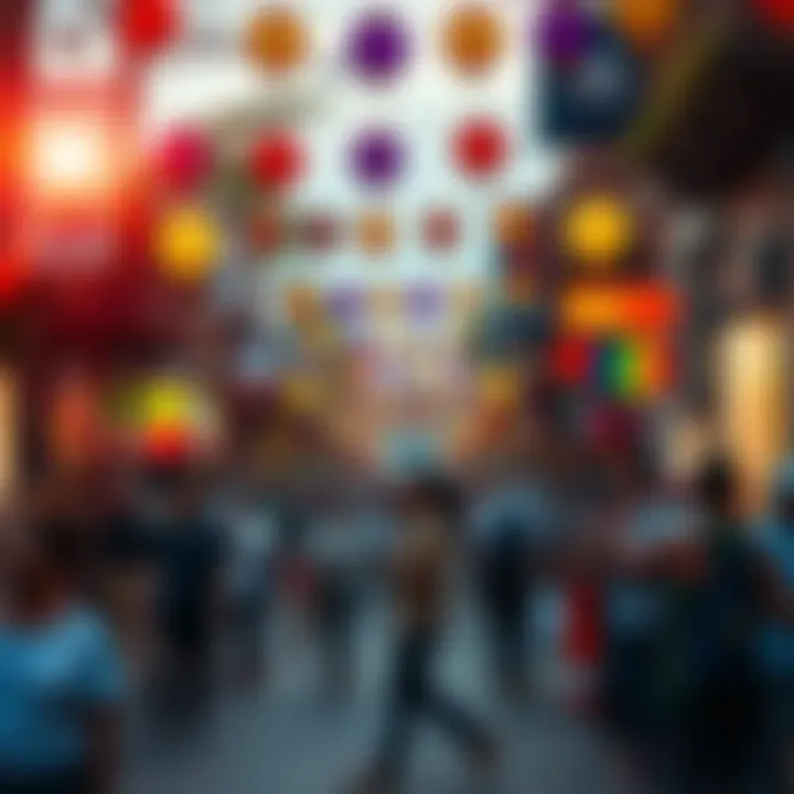 A colorful street festival in Mexico with people celebrating and traditional decorations