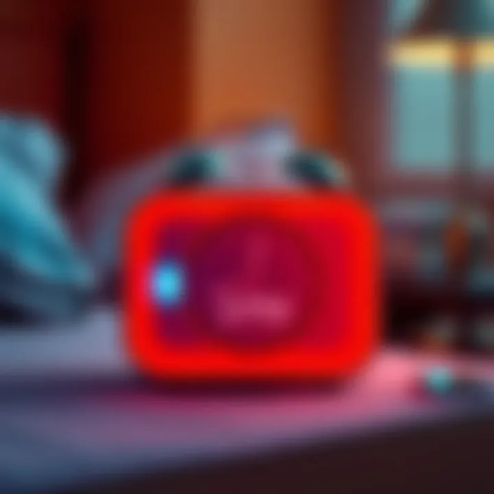 A modern alarm clock on a bedside table with a vibrating feature activated, showing the time 3 PM.