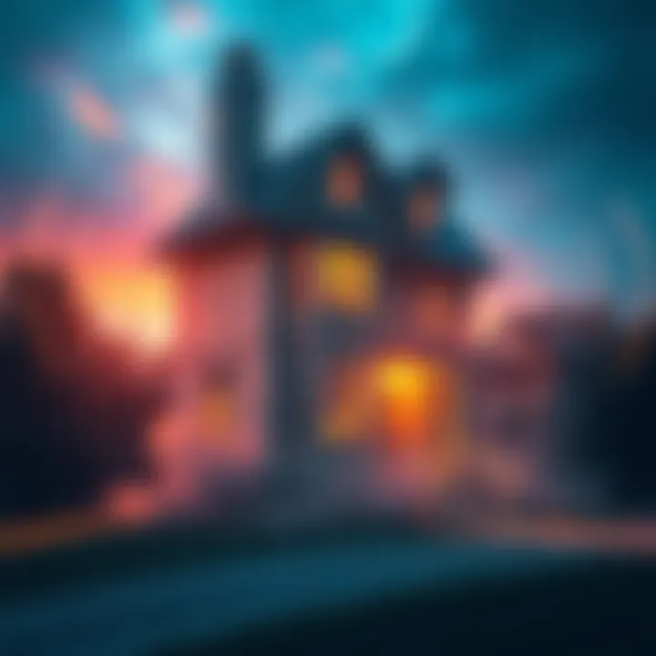 Vibrating House Structure A house visibly vibrating with sound waves emanating around it, highlighting the audio anomaly and resonance issues