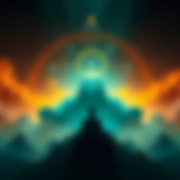 An infographic showing different vibration levels connected to varying concepts of God, illustrating a transition from a vengeful deity to unity with the Self.