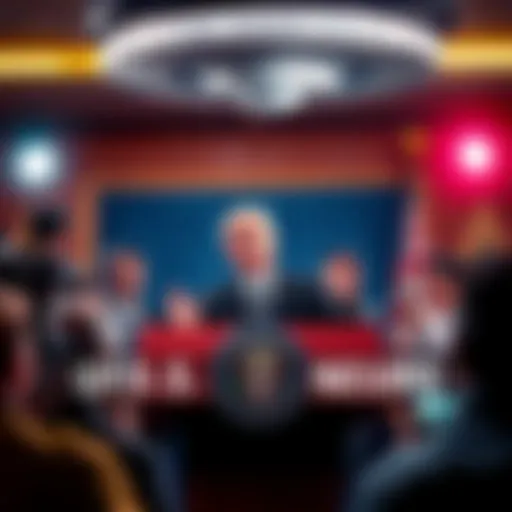 U.S. Vice President talking about UFO phenomena at a press conference with reporters and cameras around.