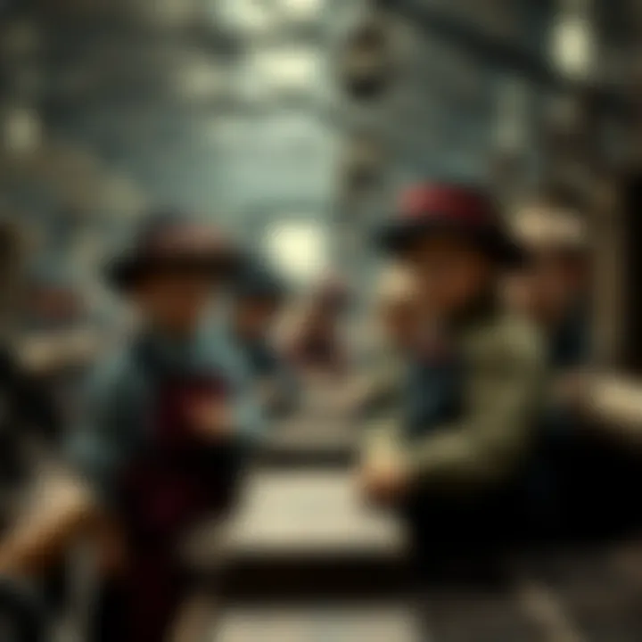 Victorian Children Working A group of Victorian children working in a factory, dressed in historical clothing, showcasing their tough daily lives during the industrial era.