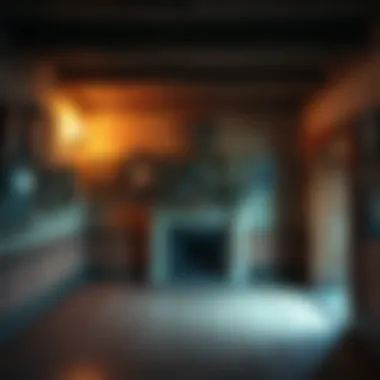 A Victorian farmhouse interior showing dislodged pictures on the wall and an empty room with eerie lighting