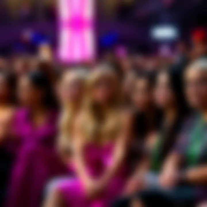 Victoria's Secret 2005 Front Row Attendees A wide shot of the front row at Victoria's Secret 2005, showing the crowd's excitement and notable fashion styles, with blurred faces hinting at anonymity.