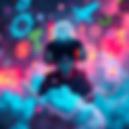 A colorful video game character surrounded by swirling thoughts and symbols, representing coincidences and reality influence.