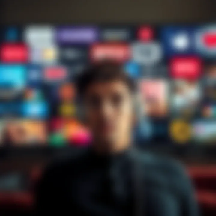 Viewer Confused by TV Shows A person looks puzzled while watching TV, surrounded by streaming service logos and show posters, reflecting a sense of déjà vu with new shows.