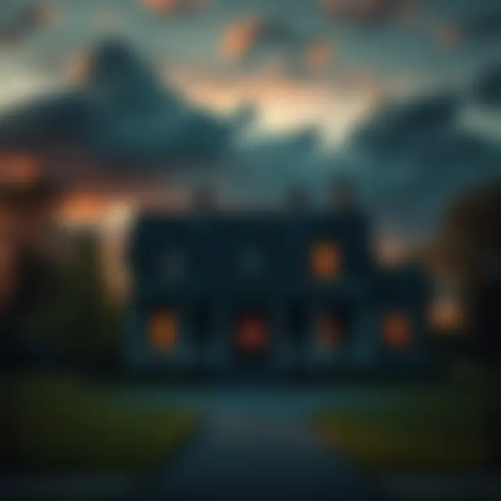 A haunting view of the Villisca Axe Murder House with ominous clouds overhead