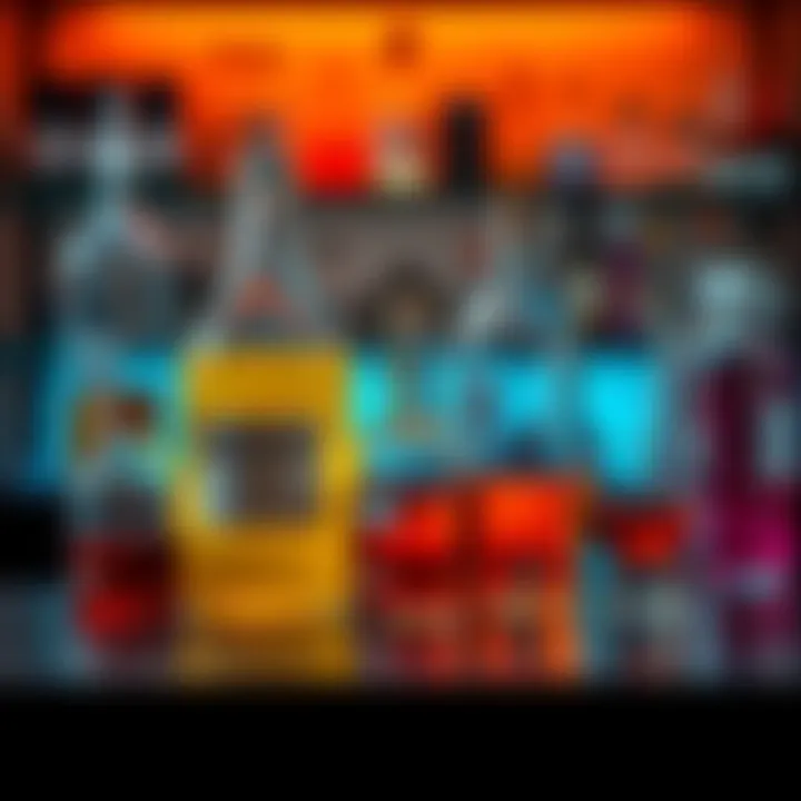 A laboratory setup showing vinegar and alcohol bottles beside glass containers for mercury extraction processes.