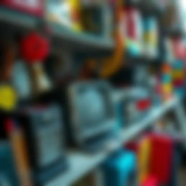 A vintage item from the 1960s displayed on a thrift store shelf, surrounded by other colorful items.