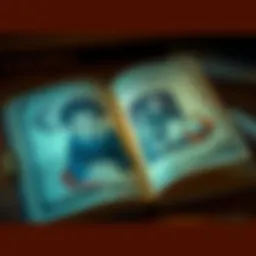 A vintage children's book opened to a page featuring a haunting spirit photograph, surrounded by colorful illustrations.