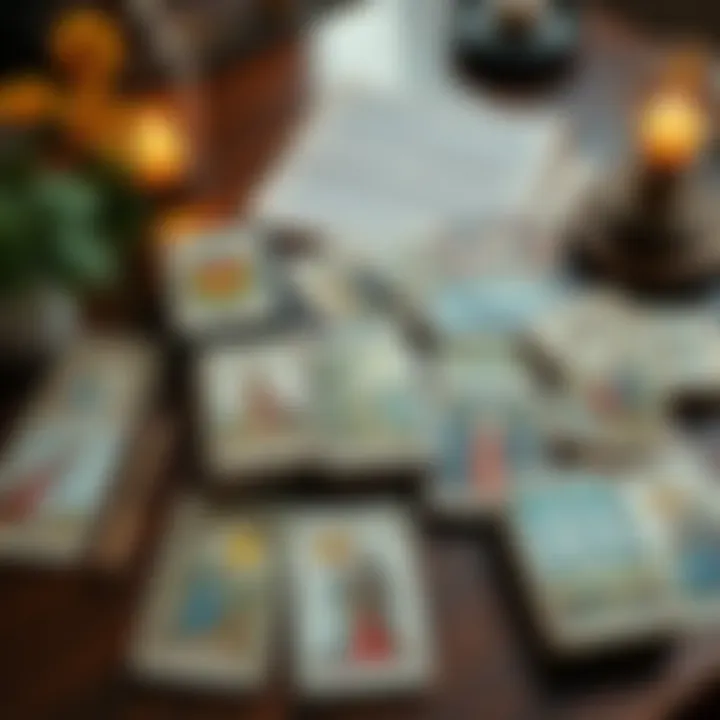 Vintage Tarot Decks A collection of unique vintage tarot decks featuring nature and women themes arranged on a table