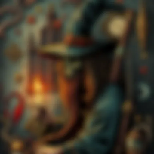 An old illustration of a witch surrounded by mystical symbols and elements from ancient practices.