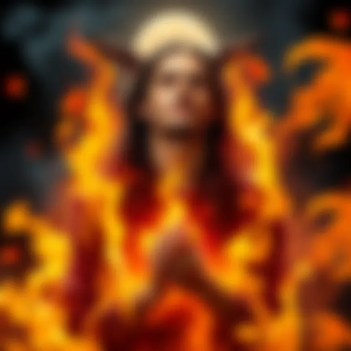 A Virgo person surrounded by flames, symbolizing passion and emotion, reflecting their unique traits and challenges.