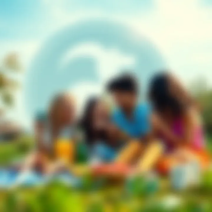 A group of friends enjoying a picnic, with a Virgo symbol in the background, showing camaraderie and fun.