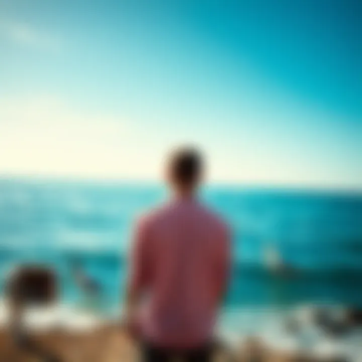 A Virgo man stands by the ocean, reflecting on his lost love for a Pisces woman, with a pensive expression.