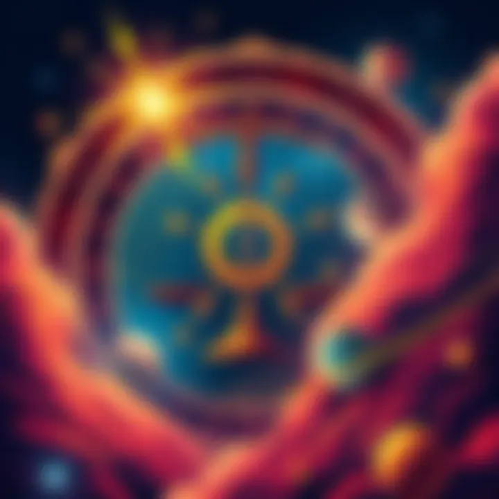 Virgo and Mercury chart illustration An illustration showing symbolic elements of Virgo and Mercury, like a balanced scale and a communication symbol, surrounded by stars and planets, representing clarity and expression in astrology