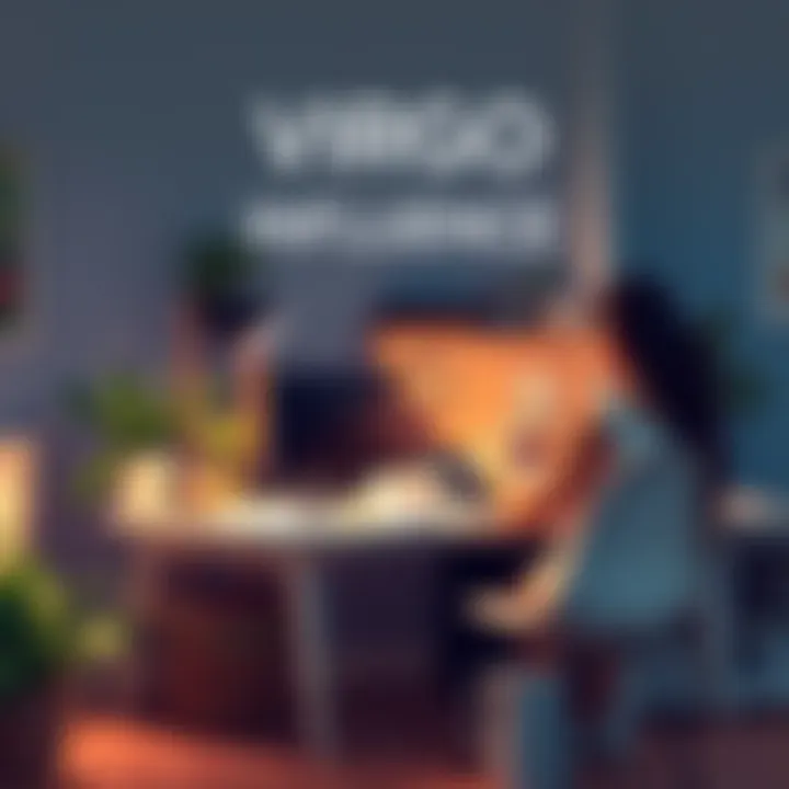 A serene scene showing a person organizing their workspace with plants and essential items, reflecting the Virgo moon sign's focus on order and self-care.