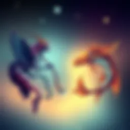 Illustration showing Virgo and Pisces zodiac symbols with contrasting styles, highlighting their differences