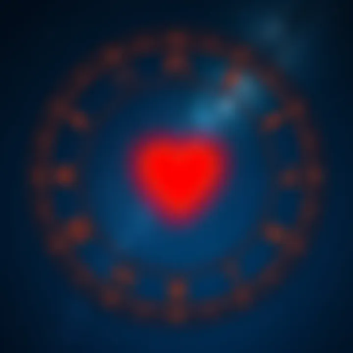 A starry night sky with zodiac symbols, highlighting Virgo. A heart symbol symbolizes love and romance, reflecting the astrological predictions for Virgo risings in November.