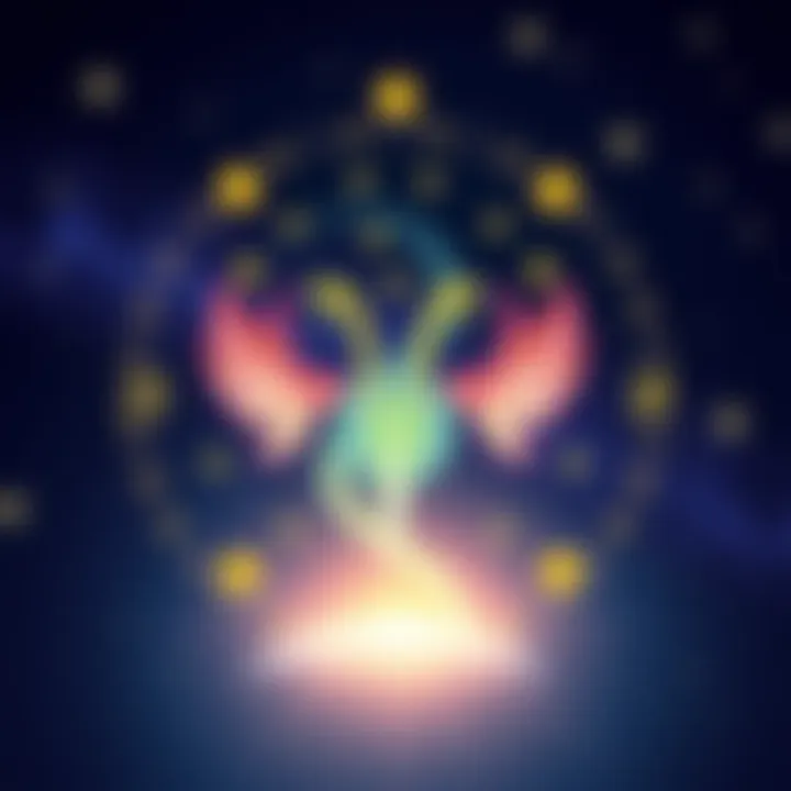 Virgo Rising Sign Illustration A colorful illustration showing the Virgo symbol with stars and zodiac signs surrounding it, representing personality traits and relationships of Virgo rising individuals.