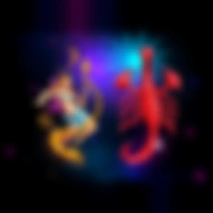 The symbols of Virgo and Scorpio side by side, representing their astrological signs in a colorful design