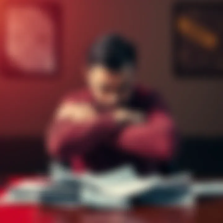 Virgo's Anger Expression A frustrated Virgo individual with crossed arms, looking annoyed while sitting at a table with scattered papers, symbolizing disrupted plans and emotional struggle.