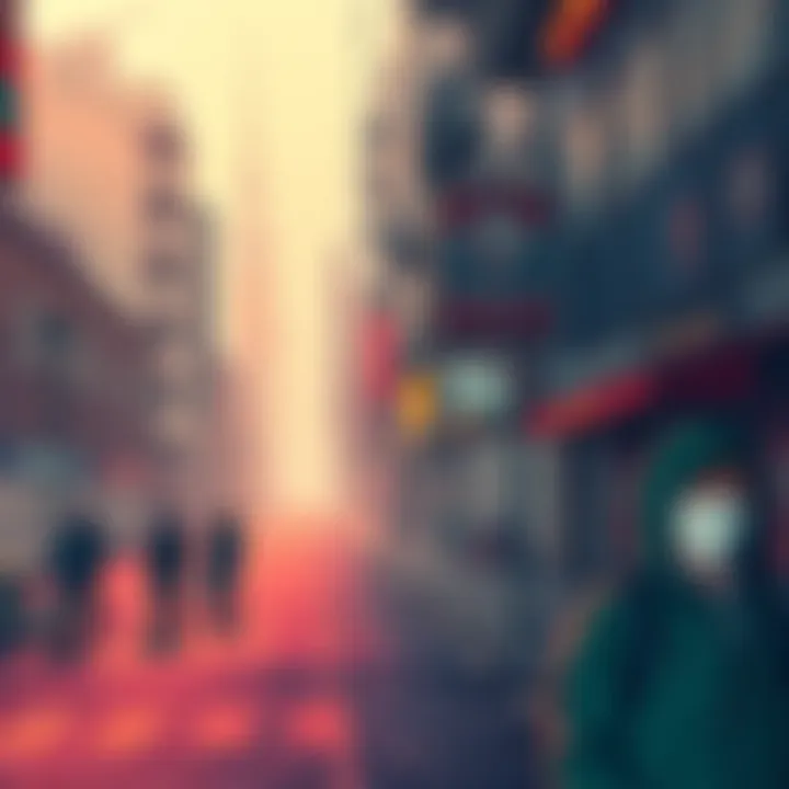 Virus Spread Impact Illustration of a city with empty streets and people wearing masks, symbolizing a viral outbreak and social distancing measures.