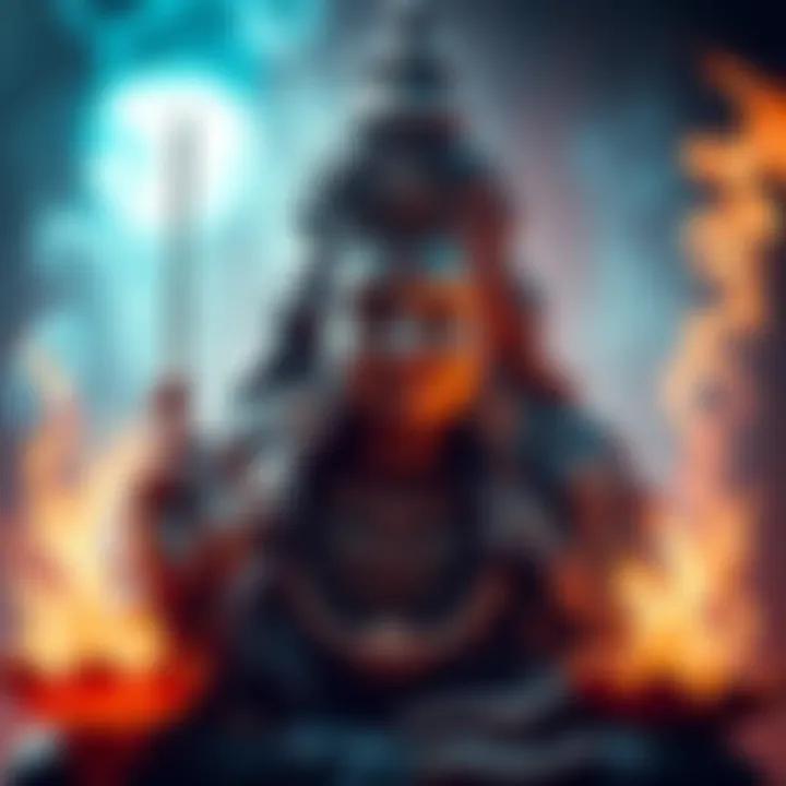 A serene depiction of Vishnu with a gentle expression, surrounded by symbols of compassion and kindness, illustrating the concept of a bodhisattva.