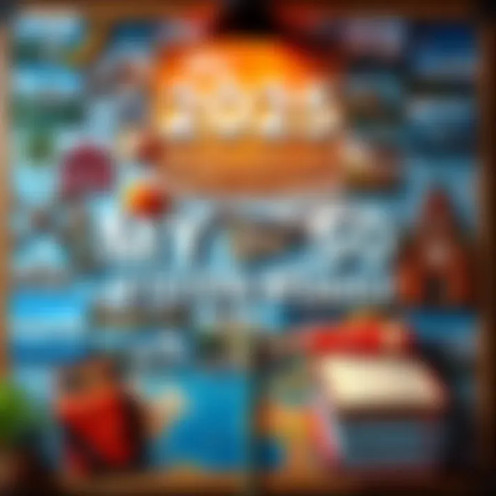 A colorful vision board filled with images of solo travel destinations, exam success, and books symbolizing personal growth, highlighting a journey of ambition and fulfillment.