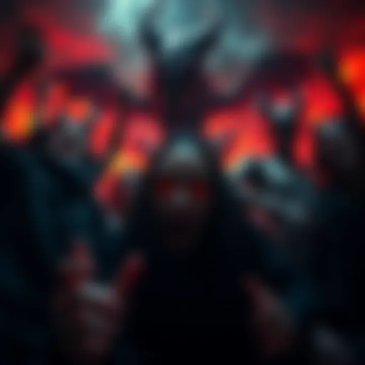 A dark scene depicting individuals experiencing terrifying visions of hell and demons, showcasing their fearful expressions and chaotic surroundings.