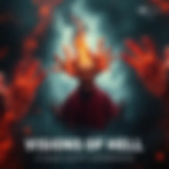 A surreal depiction of a person experiencing a near-death vision of hell, capturing haunting imagery and emotional turmoil.