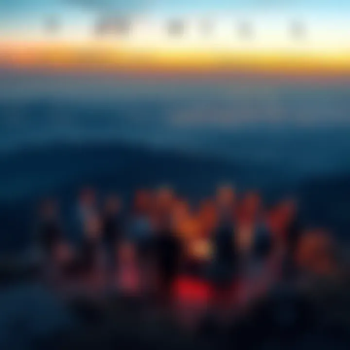 A group of people gathered at a scenic hilltop, exchanging stories about their experiences from The Telepathy Tapes podcast
