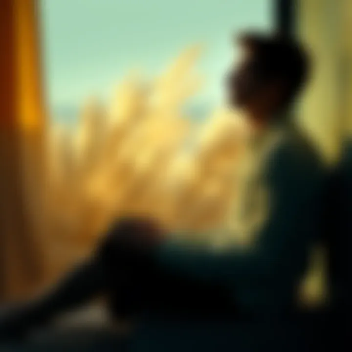 A person sitting peacefully, visualizing calming memories to process grief.