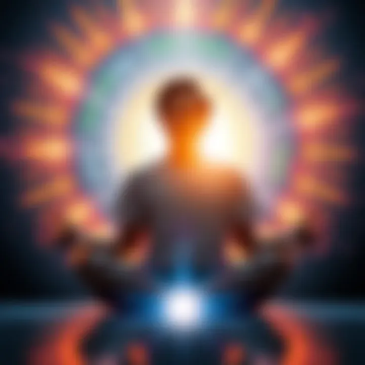 A person meditating with a bright light surrounding them, symbolizing the transformation from wishful thinking to a confident mindset in visualization.