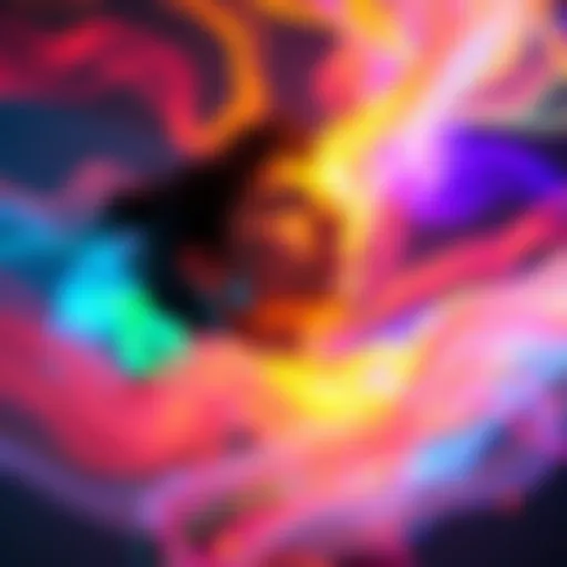 Vivid Colors and Energy A person surrounded by flowing vibrant colors and light, feeling intense energy and curiosity about energy work and chakras