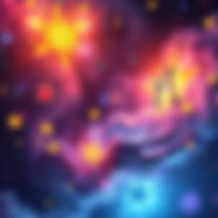 A representation of vivid dreams showing stars and keys as symbols. The scene is colorful and dreamlike, conveying a sense of guidance and spirituality.