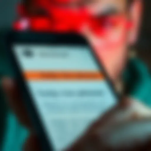 A close-up of a smartphone screen showing a voicemail transcript with the words 'help me please' highlighted. Phone in the background with a worried expression of a person holding it.