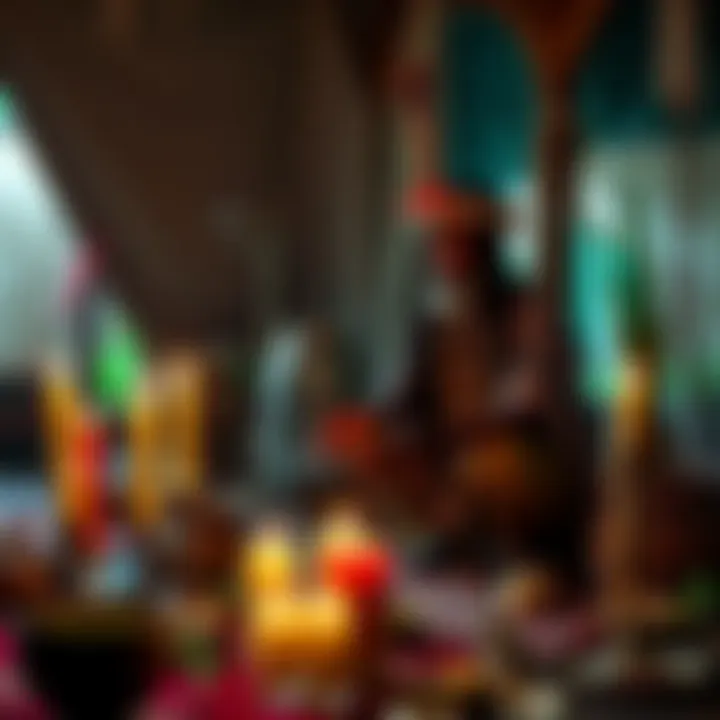 A Haitian healer performing a ritual with candles, herbs, and traditional items in a serene setting