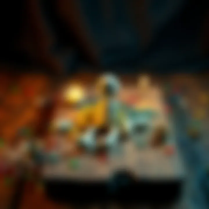 A handmade voodoo doll sitting on a wooden table surrounded by colorful pins and herbs, hinting at its mystical use.