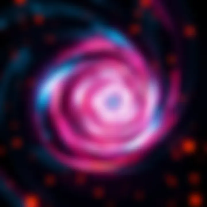 A visual representation of a vortex wormhole with swirling colors and a central tunnel effect, illustrating the idea of bending space and time.